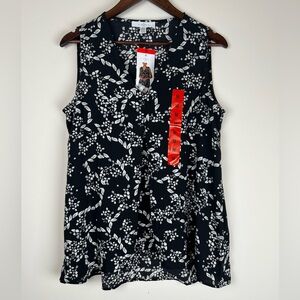 NWT Fever High Low Floral Top Women Size M Black White V-Neck Sleeveless 0262